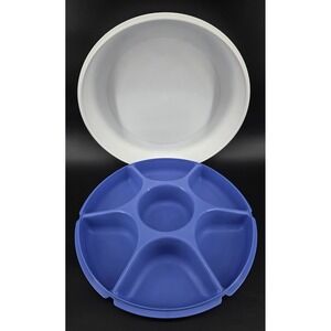Vtg Tupperware Serving Center Vegetable Fruit Divided Tray 1665 & Lid 1666 Blue